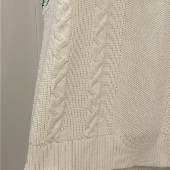 Talbots White Green Trim Drop Shoulder Cable Knit Sweater Vest - Picture 5 of 7